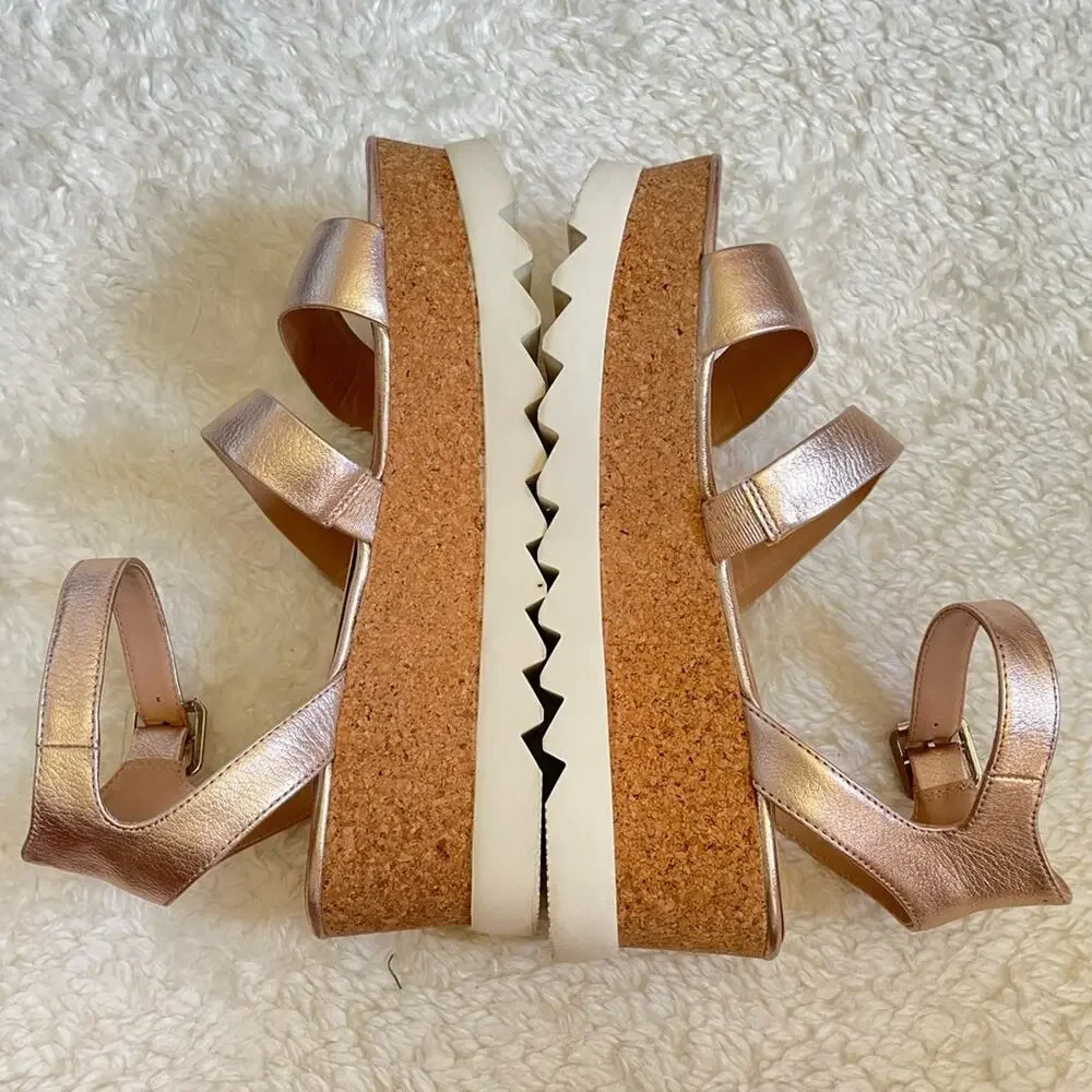 STEVE MADDEN Kirsten Rose Leather Platform Wedge Sandals Strappy Platform 10